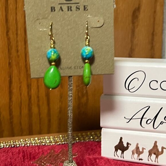 NWT Barse Genuine Stones Margarita Green Lime Magnesite Golden Drop Earrings - Picture 8 of 8